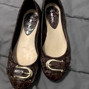 Brown faux leather flats